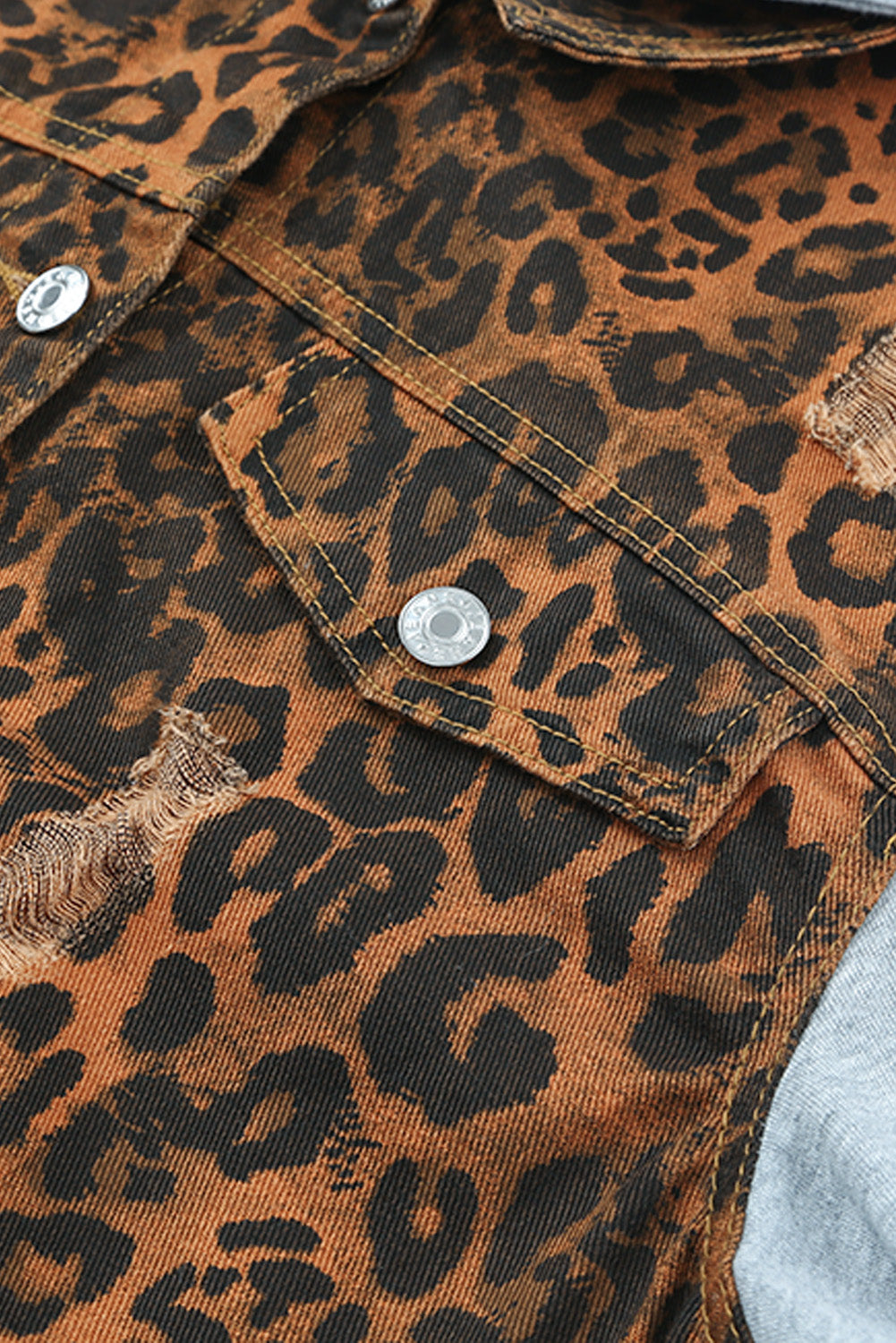 Leopard Print Hooded Denim Jacket