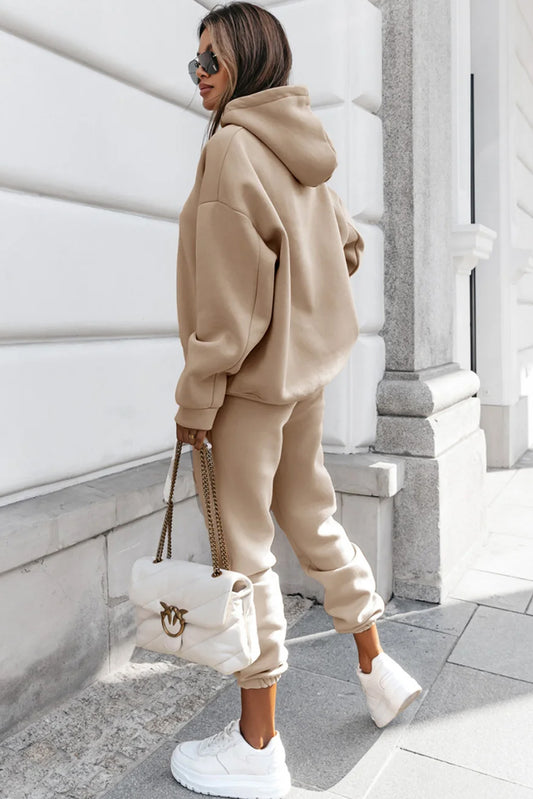 Pale Khaki Two-piece Hooded Sweatsuit