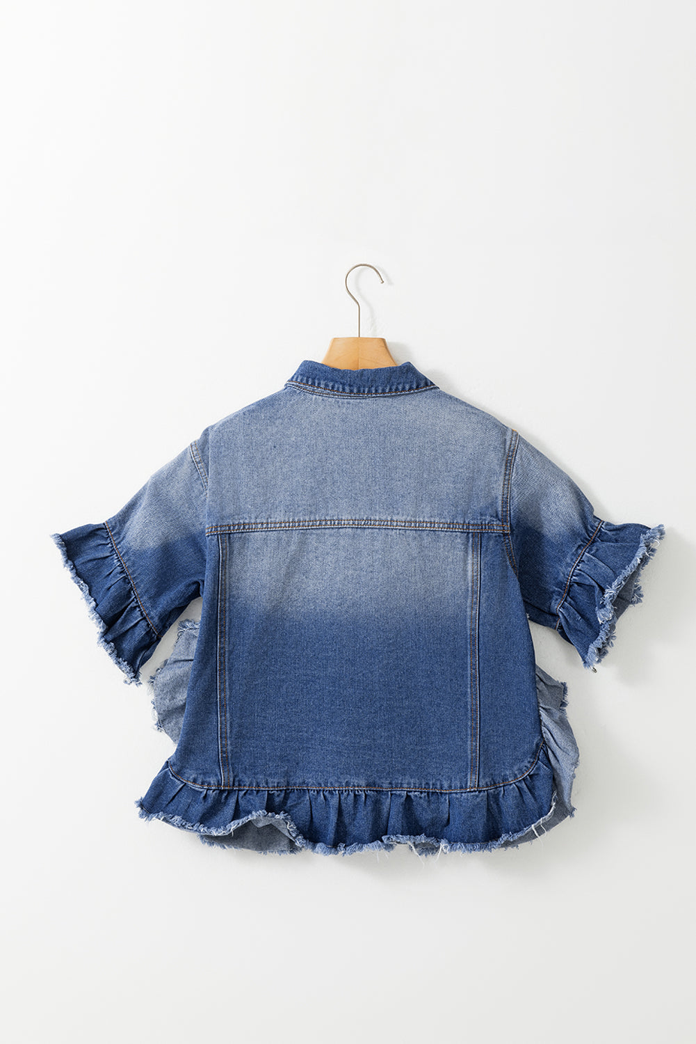 Ruffled Raw Hem Denim Jacket