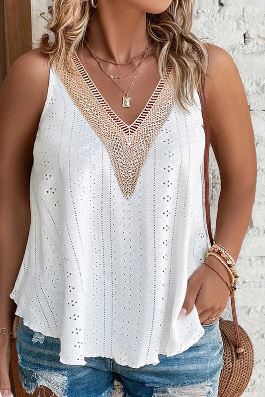 White Plus Size Lace Trim Tank Top