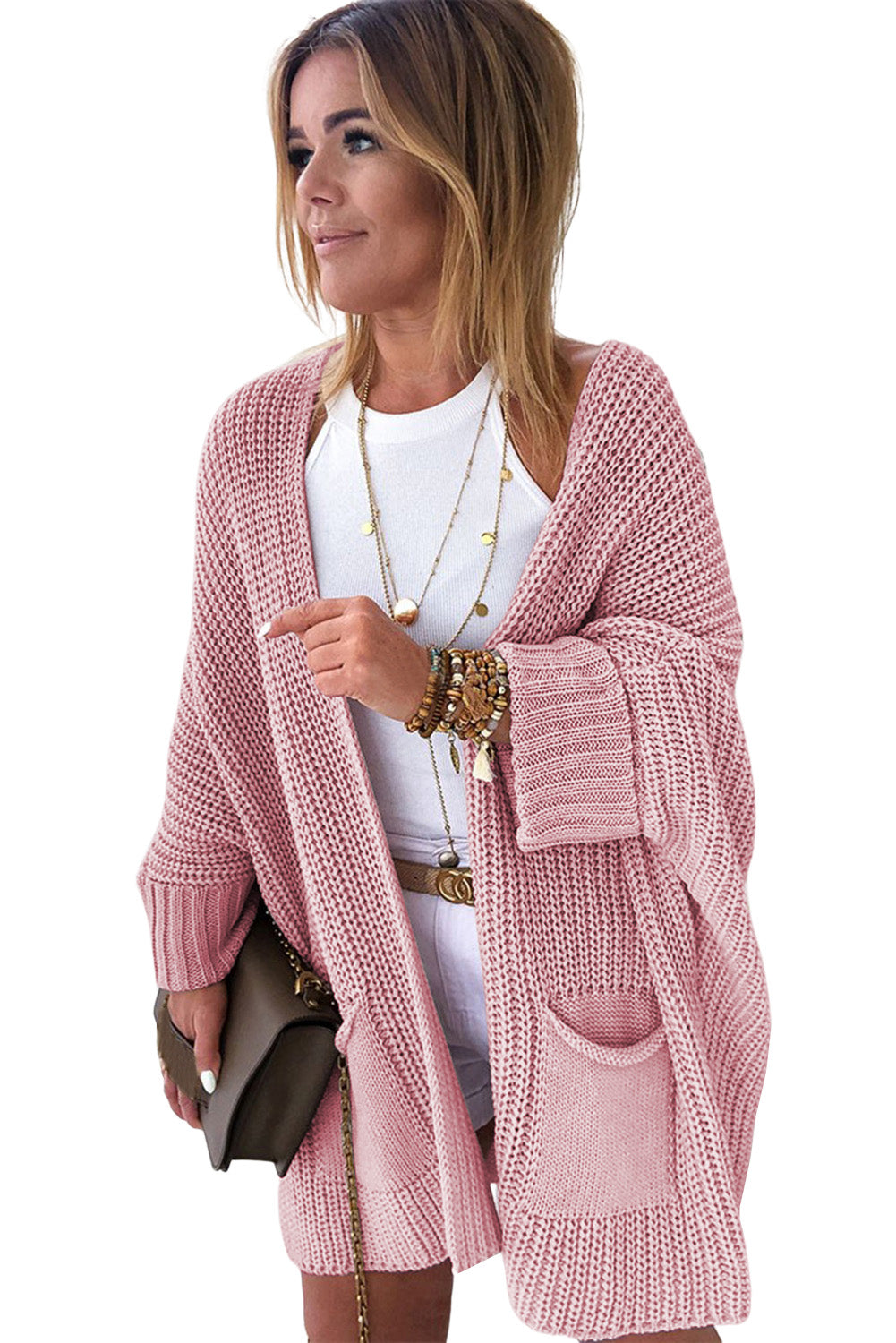 Apricot Oversized Fold Over Sleeve Cardigan