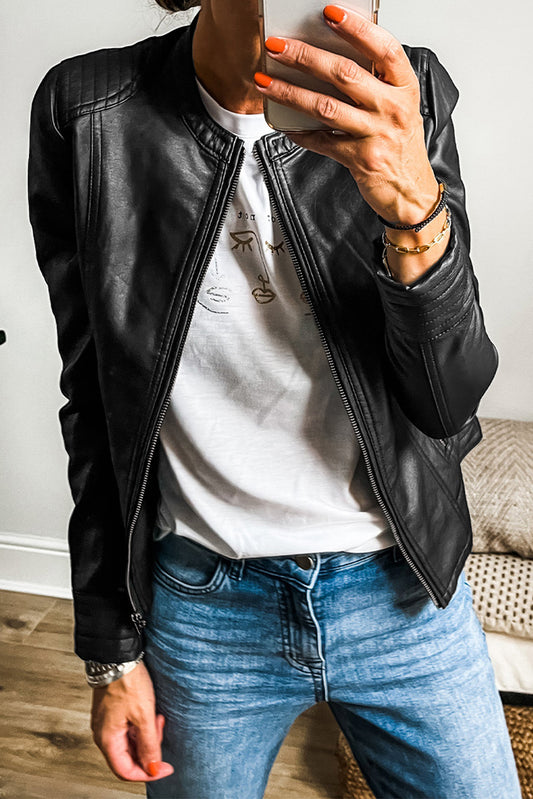 Faux Leather Slim Fit Bomber Jacket