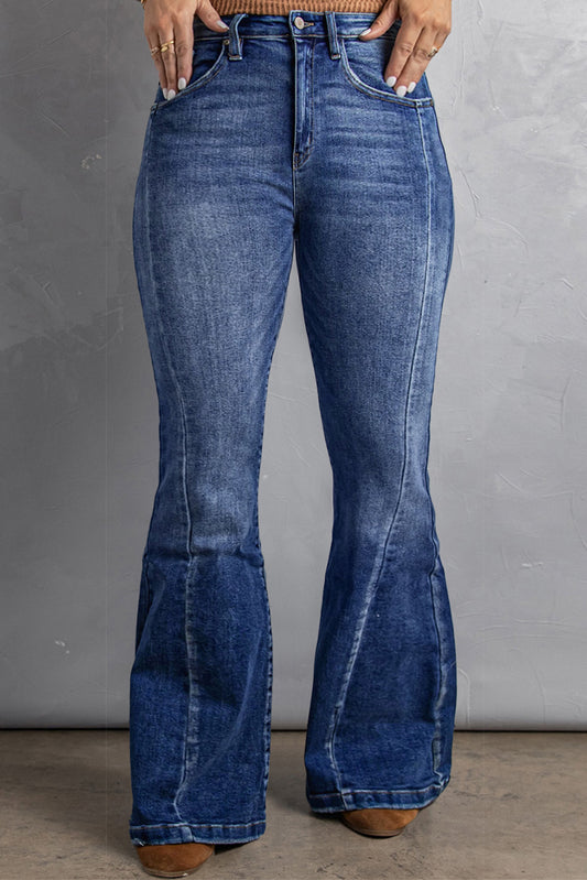 Plus Size Stitch Washed Flare Jeans