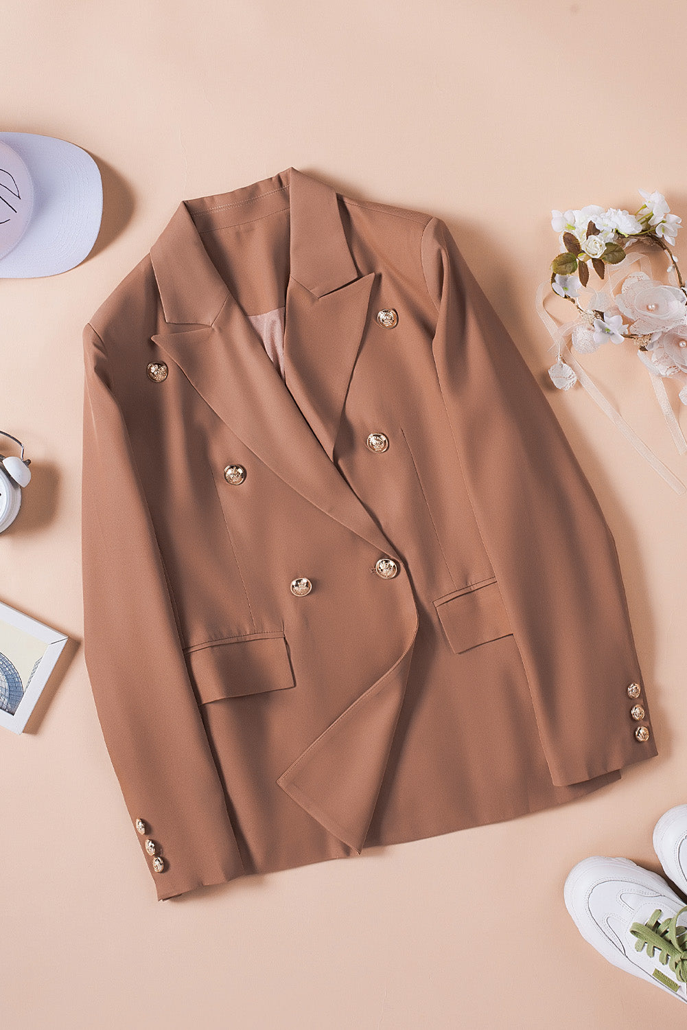 Double Breasted Casual Brown Blazer for Women