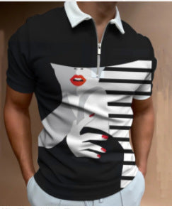 Men Face Art Short Sleeve Casual Polo Shirts