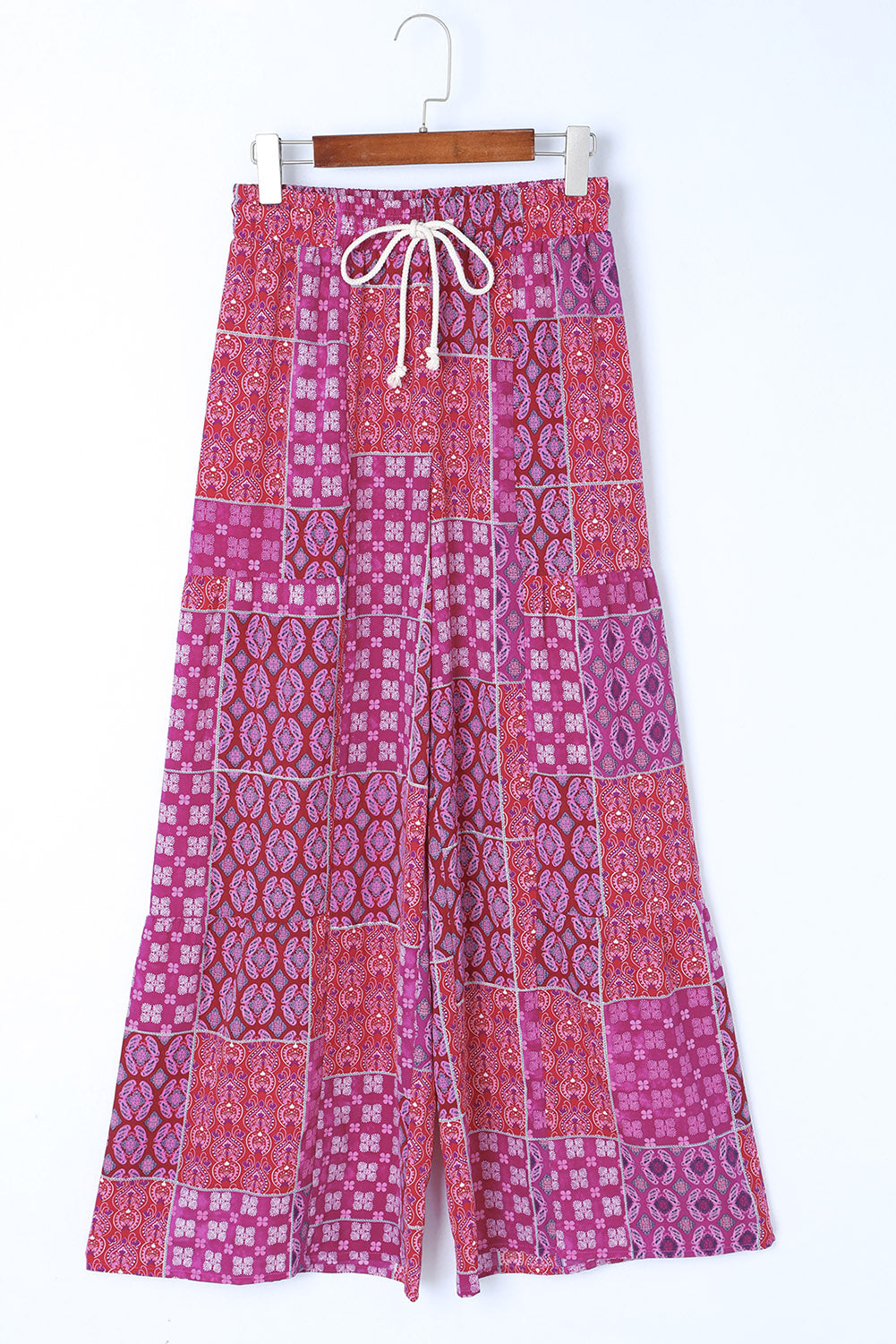 Multicolor Boho Style Drawstring Wide Leg Pants