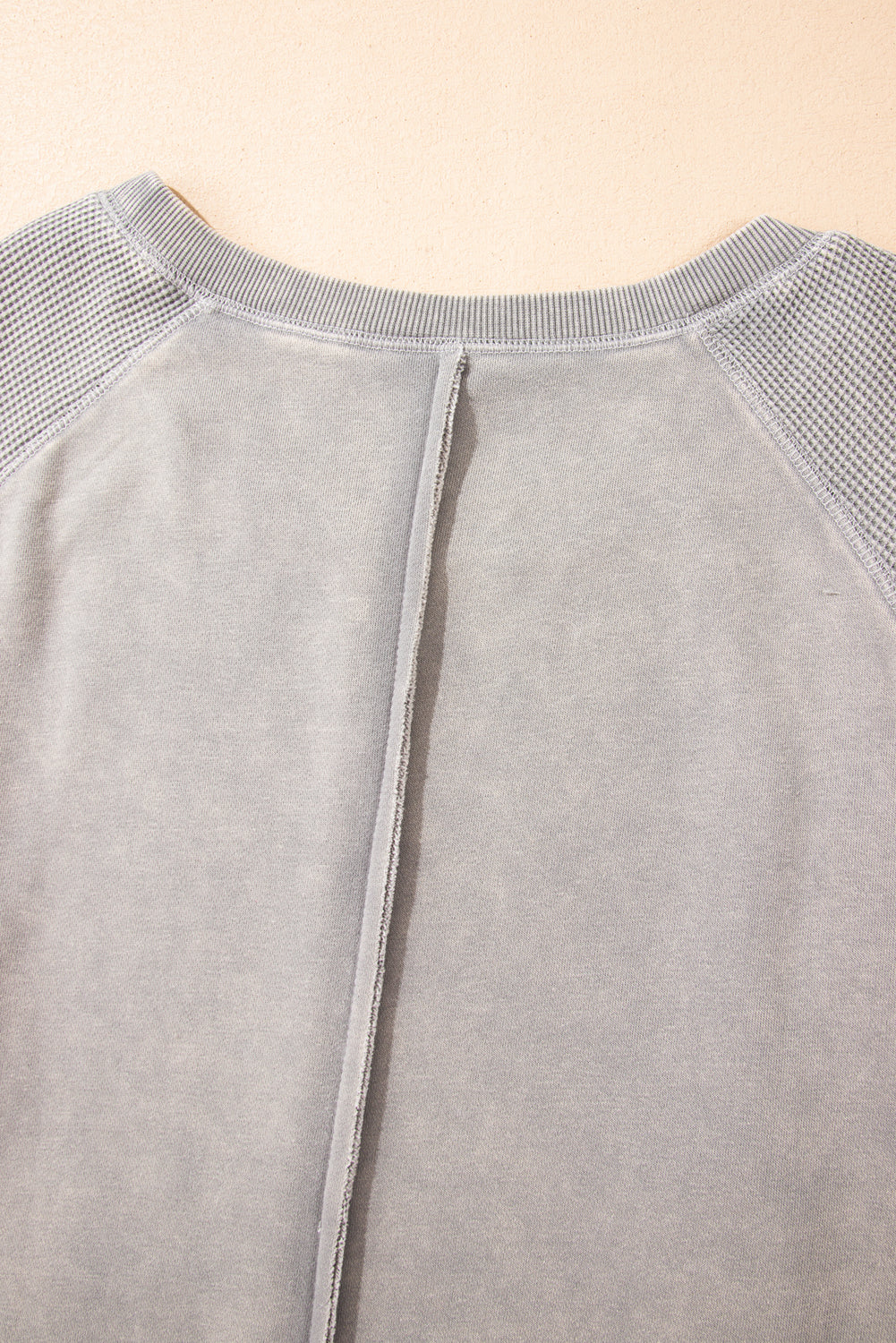 Waffle Patchwork Raglan Sleeve Exposed Seam Sweatshirt