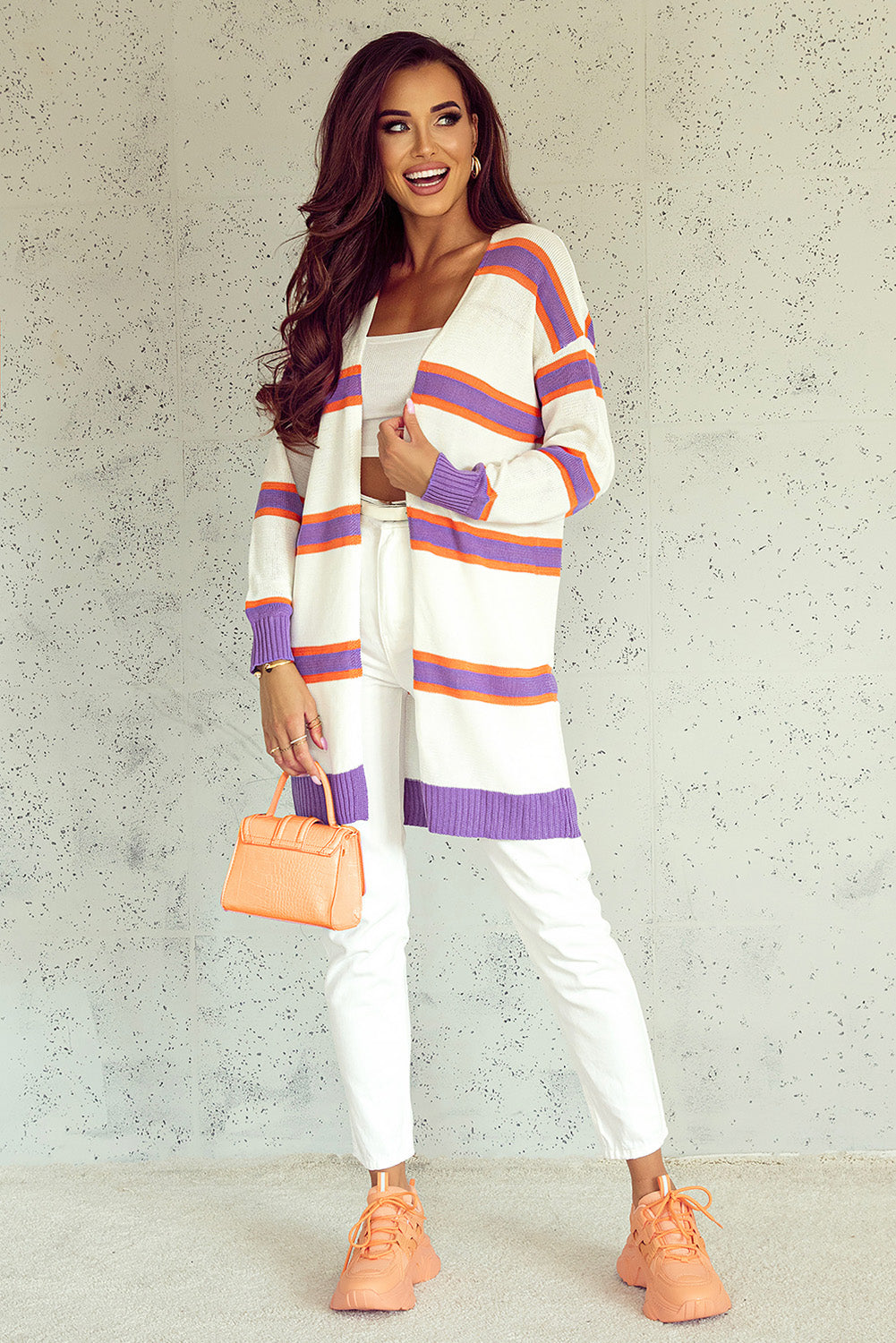 Multicolor Striped Long Sleeve Button Cardigan