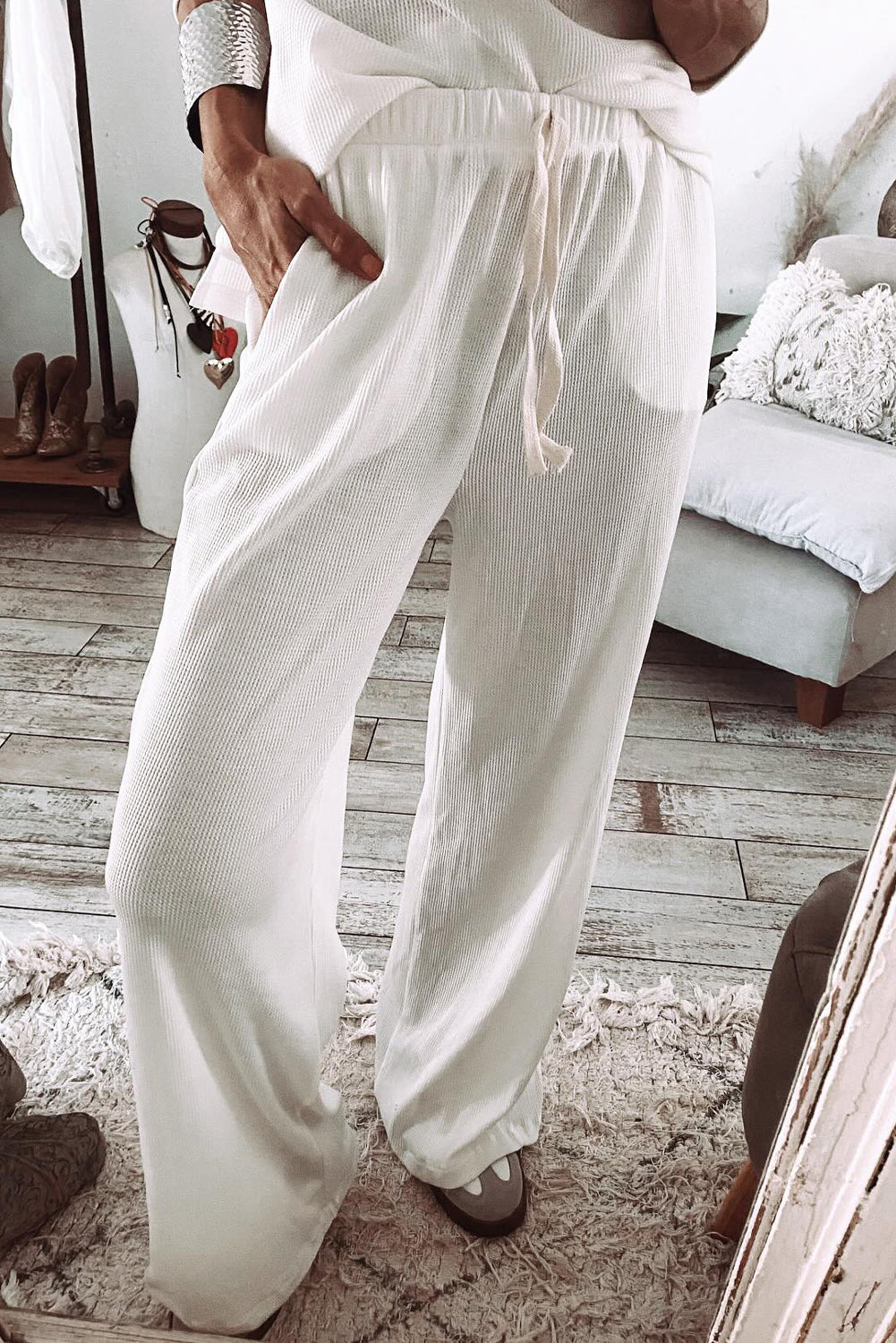 Parchment Textured Top and Bottom Loungewear Set (Curvy Sizes)