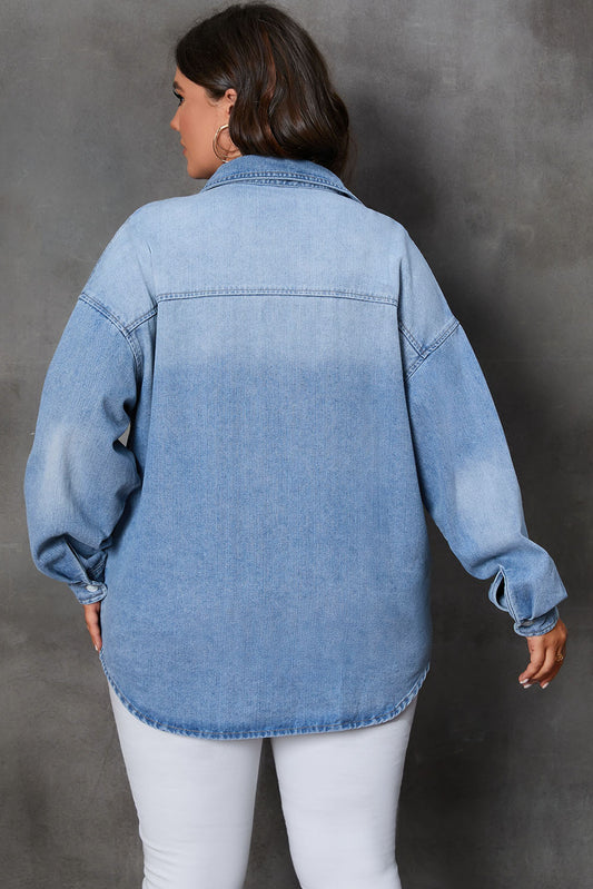 Sky Blue Plus Size Button-Up Denim Shirt/Jacket