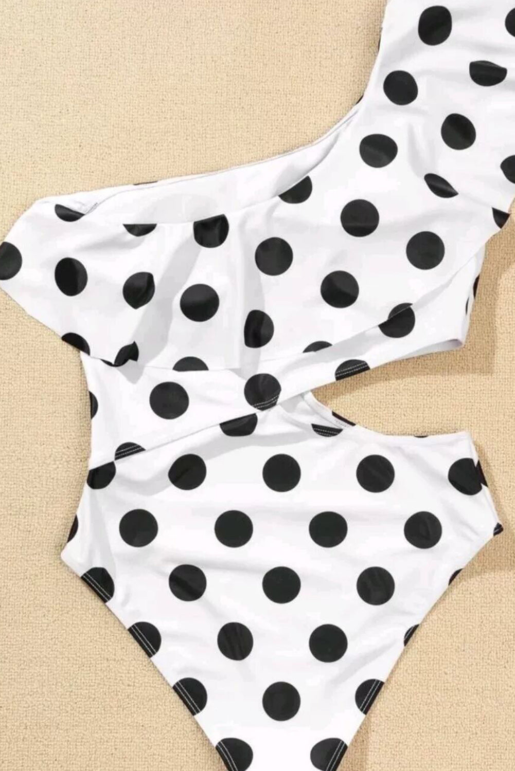 White Polka Dot Ruffled One-shoulder One Piece Swimwear