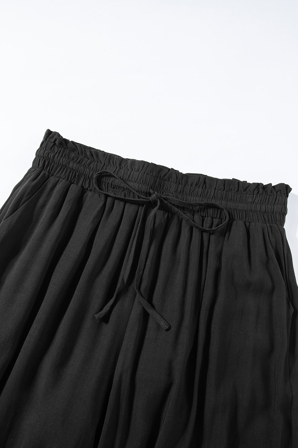 Black Drawstring High Waist Wide Leg Pants