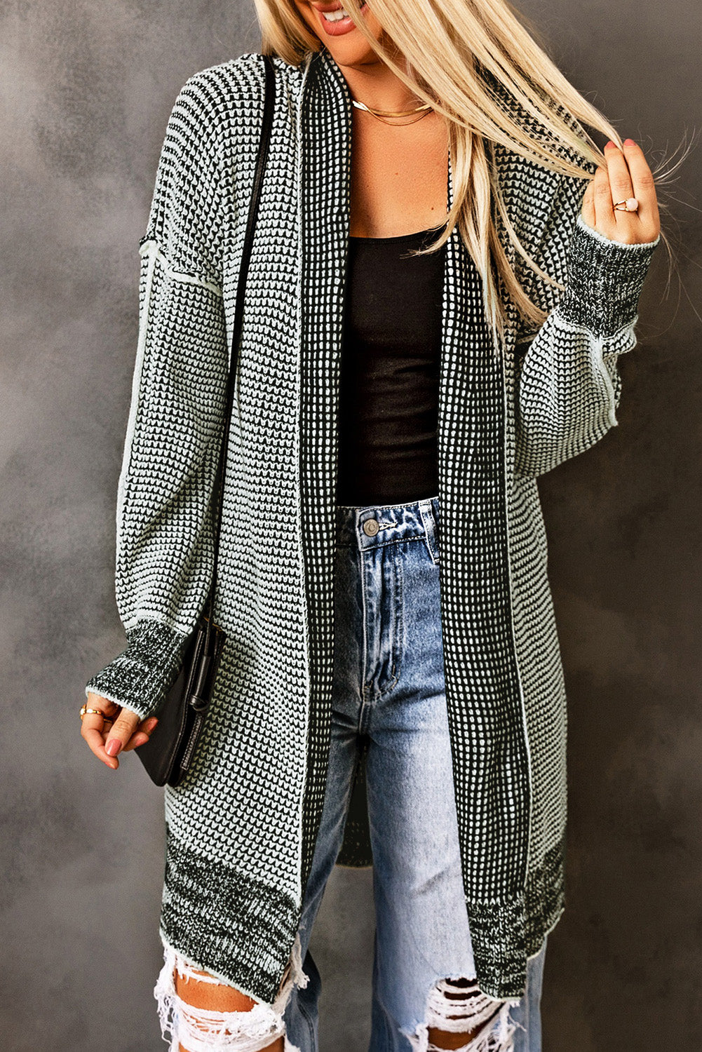 Small Print Knitted Open Front Cardigan