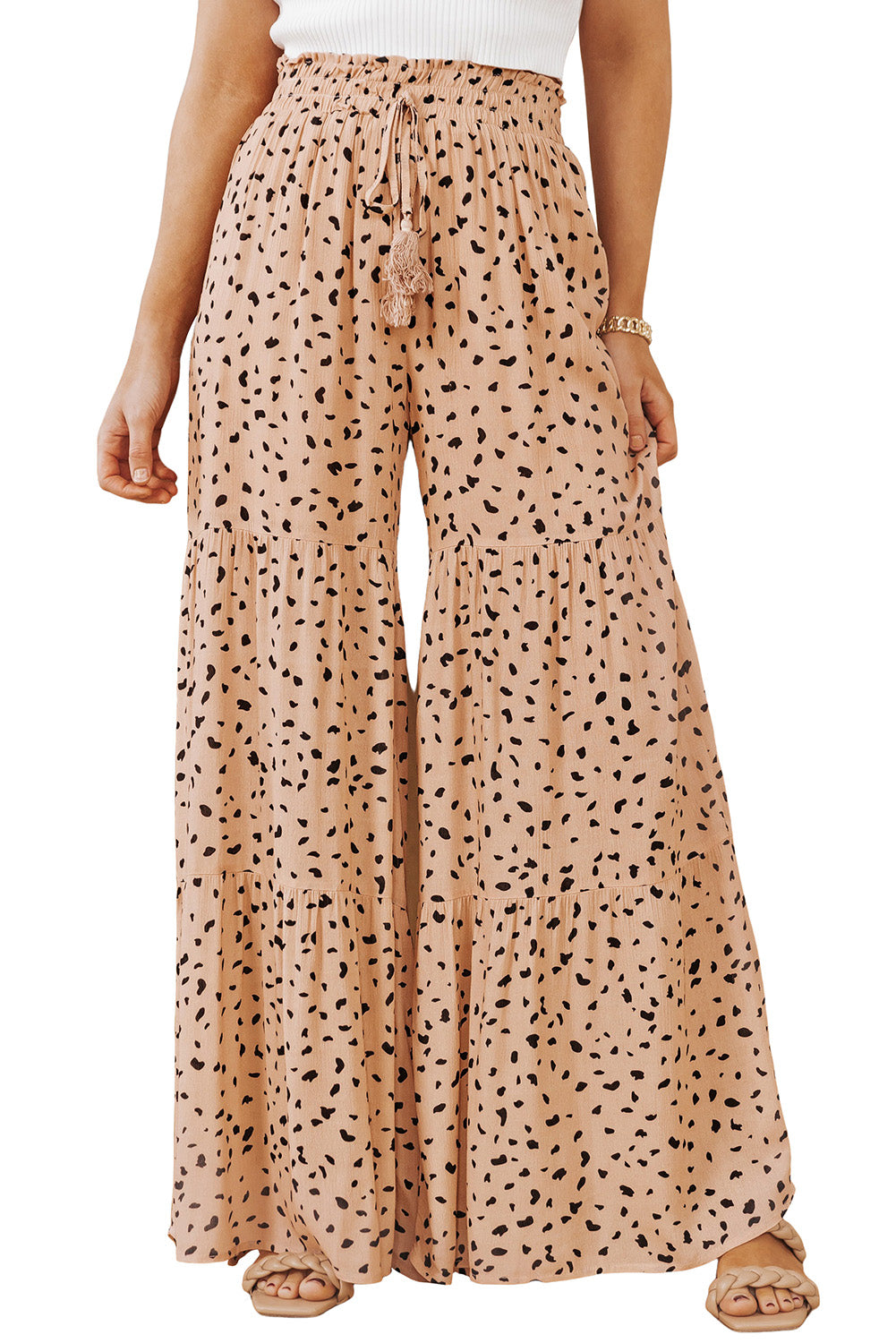 Brown Ruffle Wide Leg Palazzo Pants