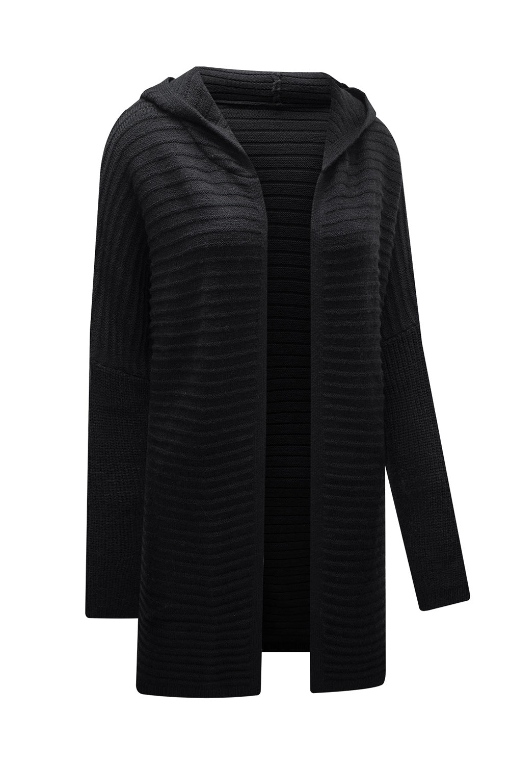 Black Rib Knitted Hooded Cardigan