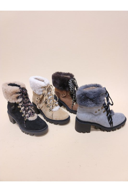 Suede & Fur Combat Booties