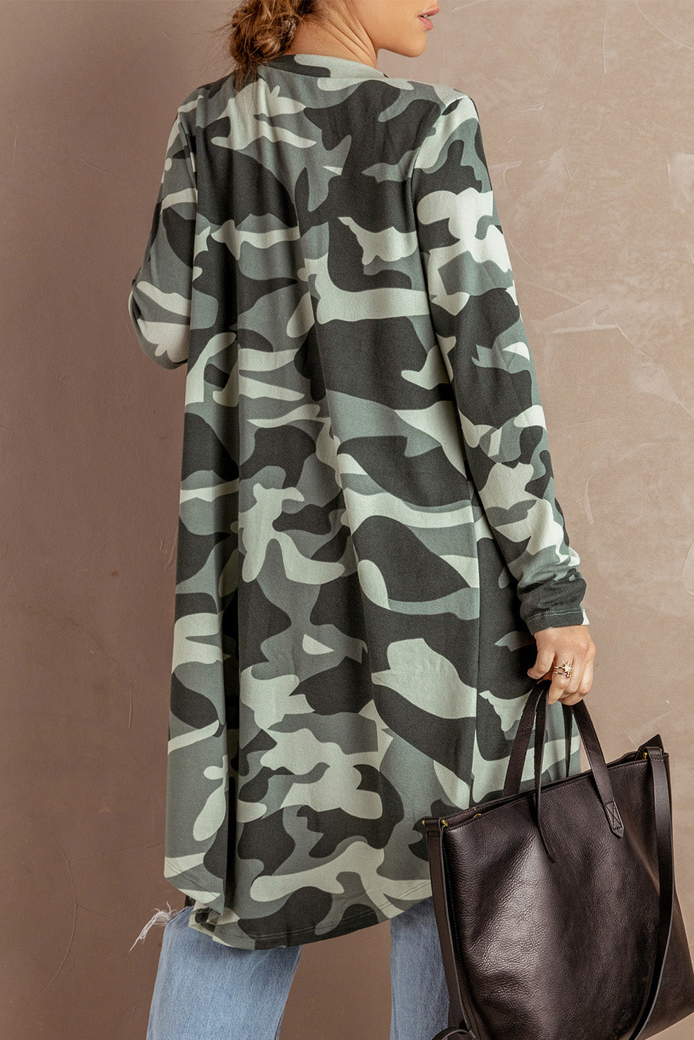 Camo Print Long Cardigan