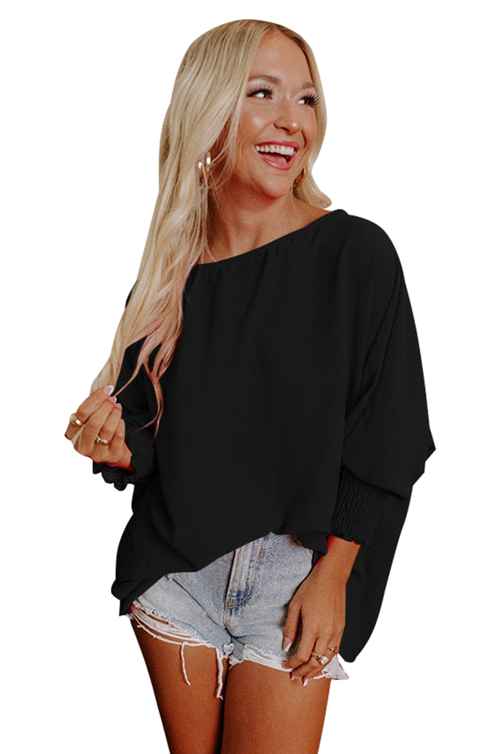 Black Batwing Sleeve Business Casual Blouse