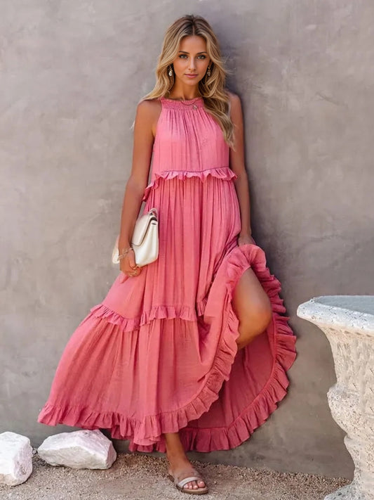 Ruffled Tiered Maxi Dress with Pockets