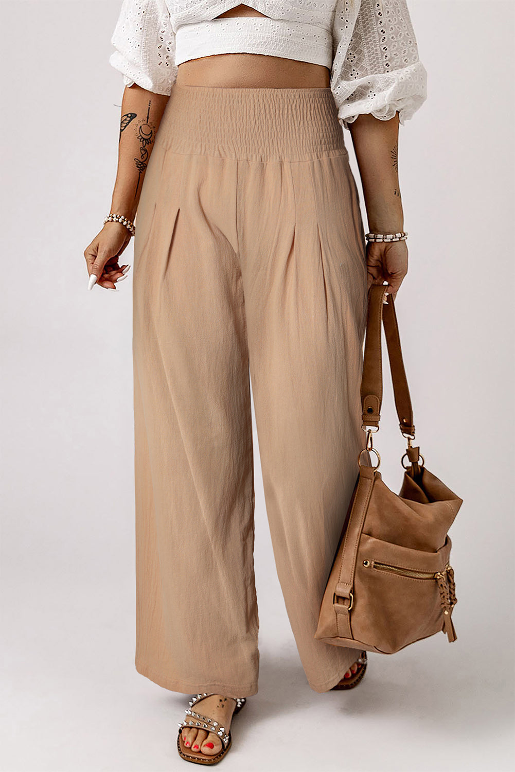 Khaki High Waist Wide Leg Pants