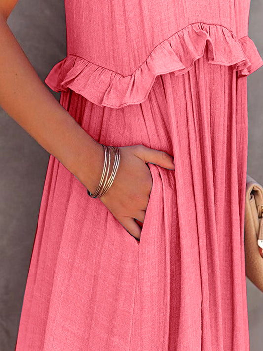 Ruffled Tiered Maxi Dress with Pockets