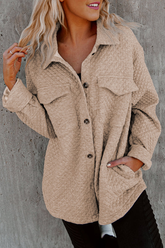 Khaki Retro Quilted Button Up Jacket(plus Size Available)