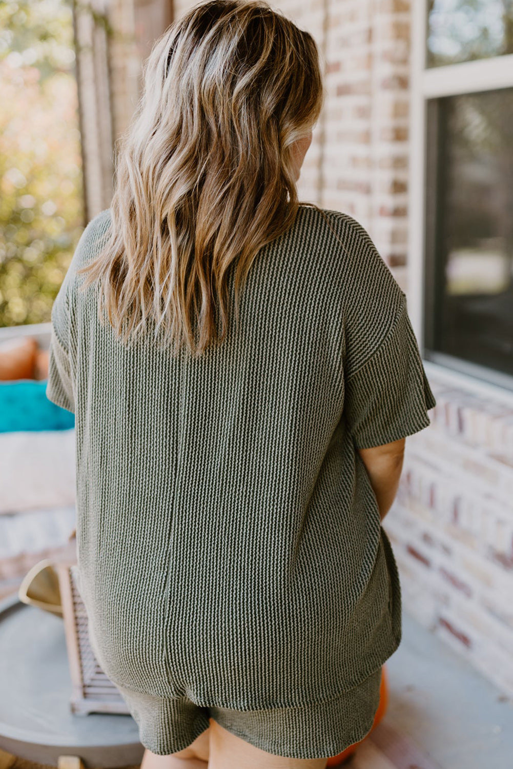 Moss Green Plus Size Rib Knit Shorts Set