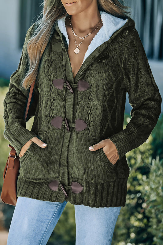 Army Green Furry Hood Sweater/Coat (Plus Size Available)