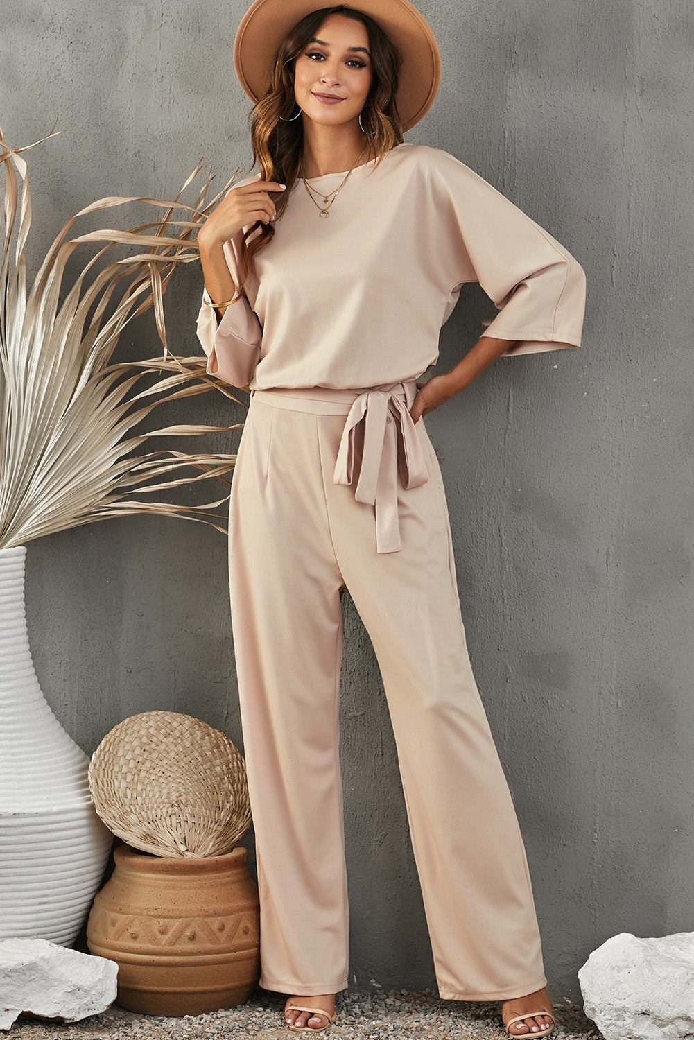 Sexy In Beige Wide Leg Jumpsuit