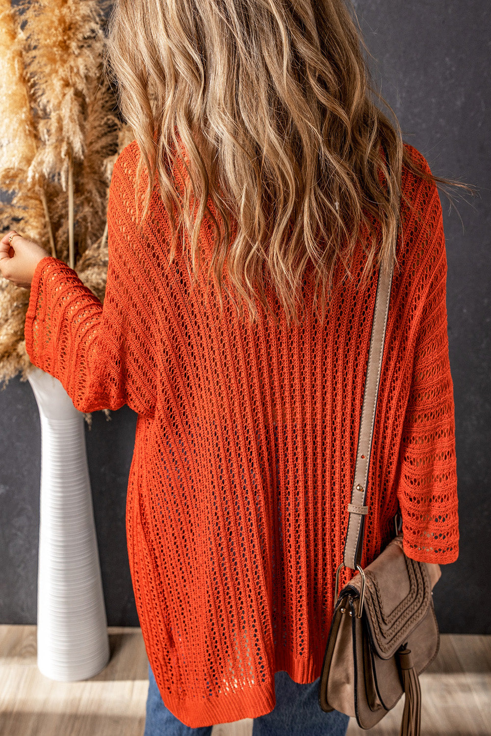 Casual Hollow-out Bracelet Sleeve Knit Cardigan