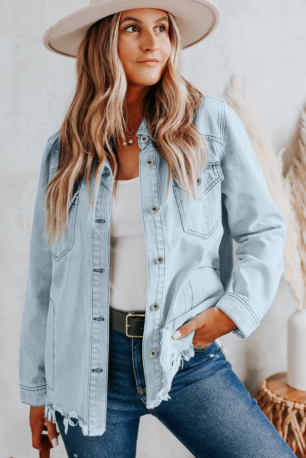 Sky Blue Flap Pocket Denim Jacket