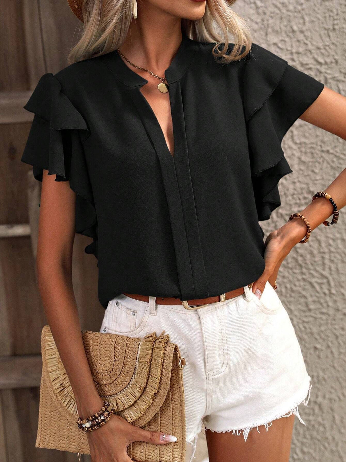 Ruffled Short Sleeve Blouse