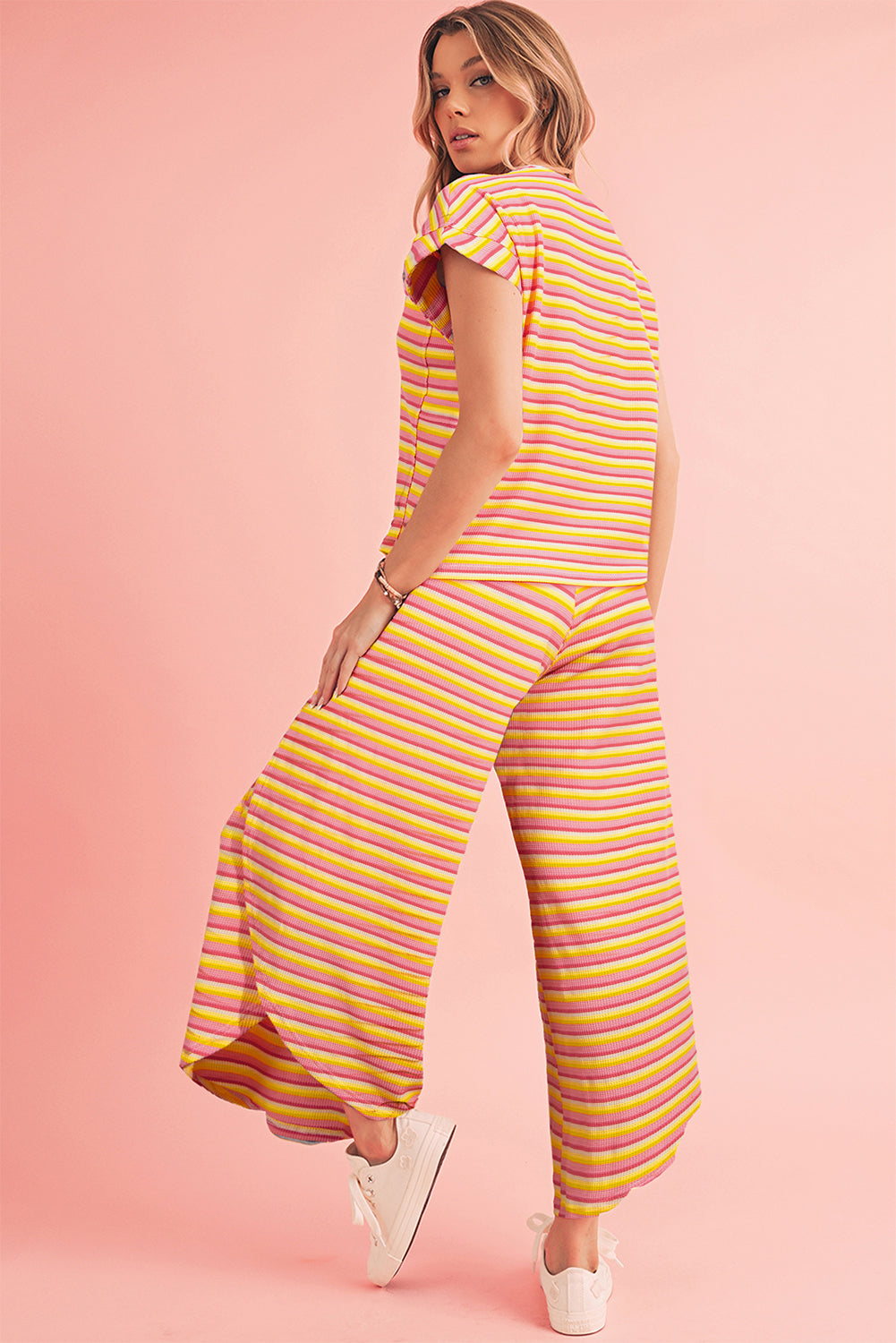 Striped Tassel Tee & Wide Leg Pants Set