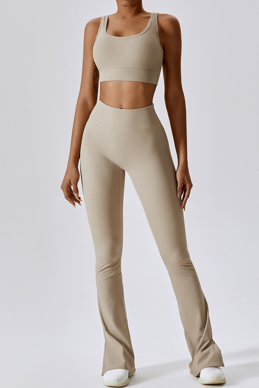 Ribbed Cropped Tank Top and Split Leggings Set