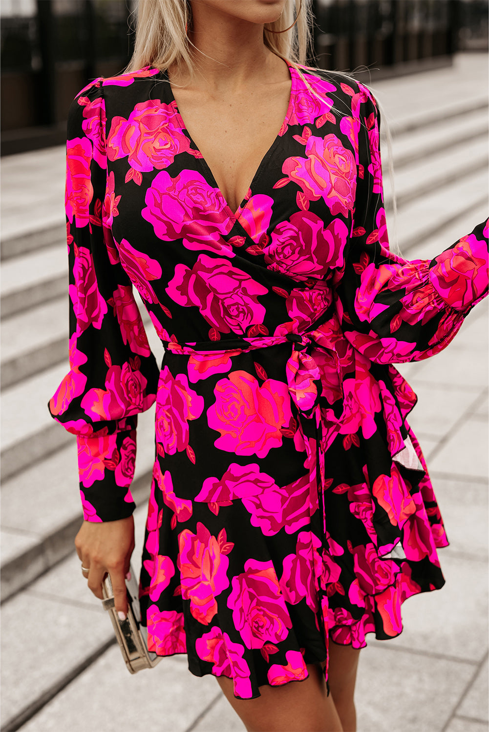 Rose Floral Ruffle Tiered Mini Dress