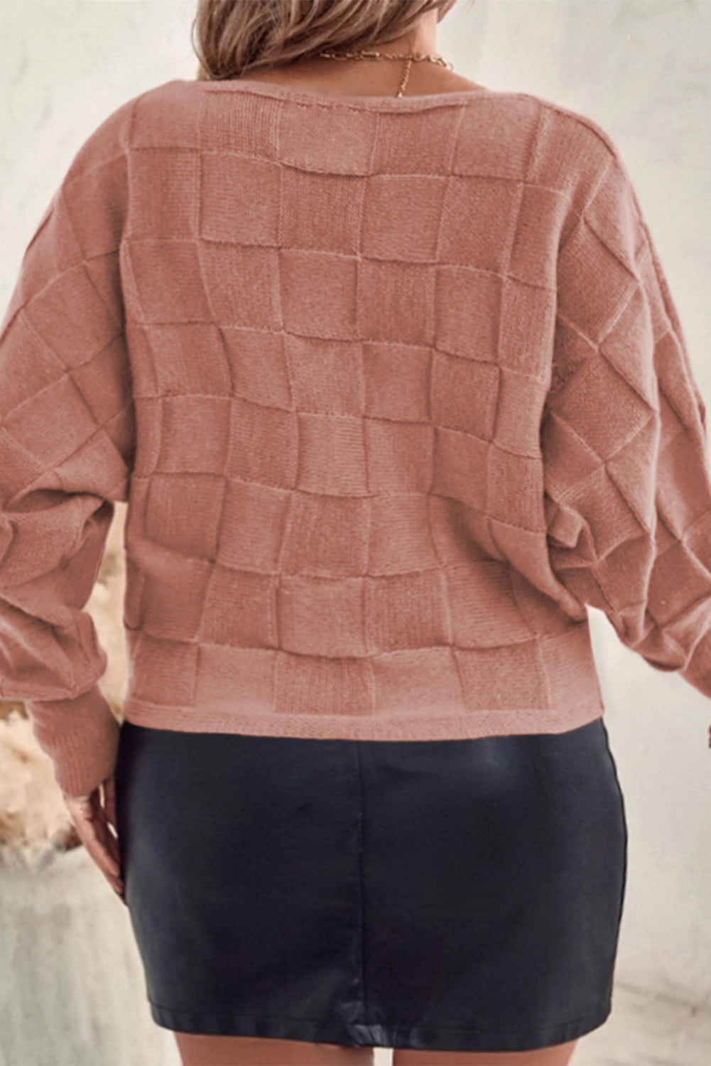 Tan Checkered Plus Size Sweater