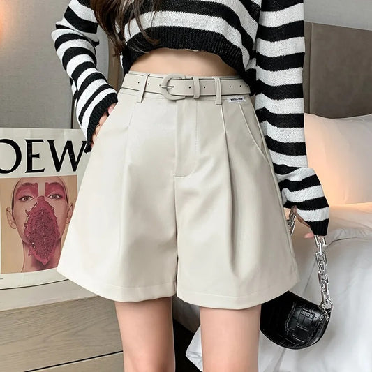 Casual Loose A-line PU Leather Shorts