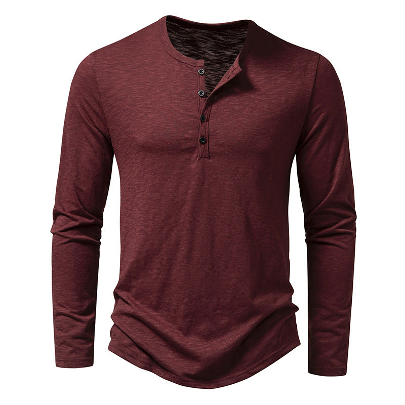 Mens Long Sleeve Henry Collar Shirt