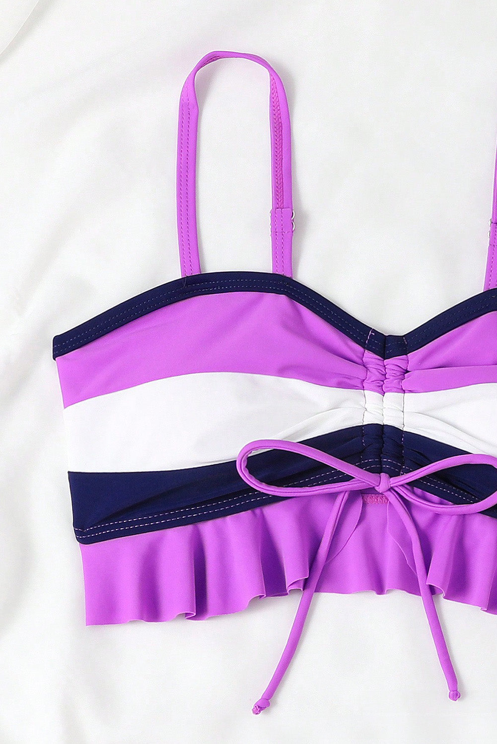 Dark Purple Colorblock Ruffleded Top Boy Shorts Bikini