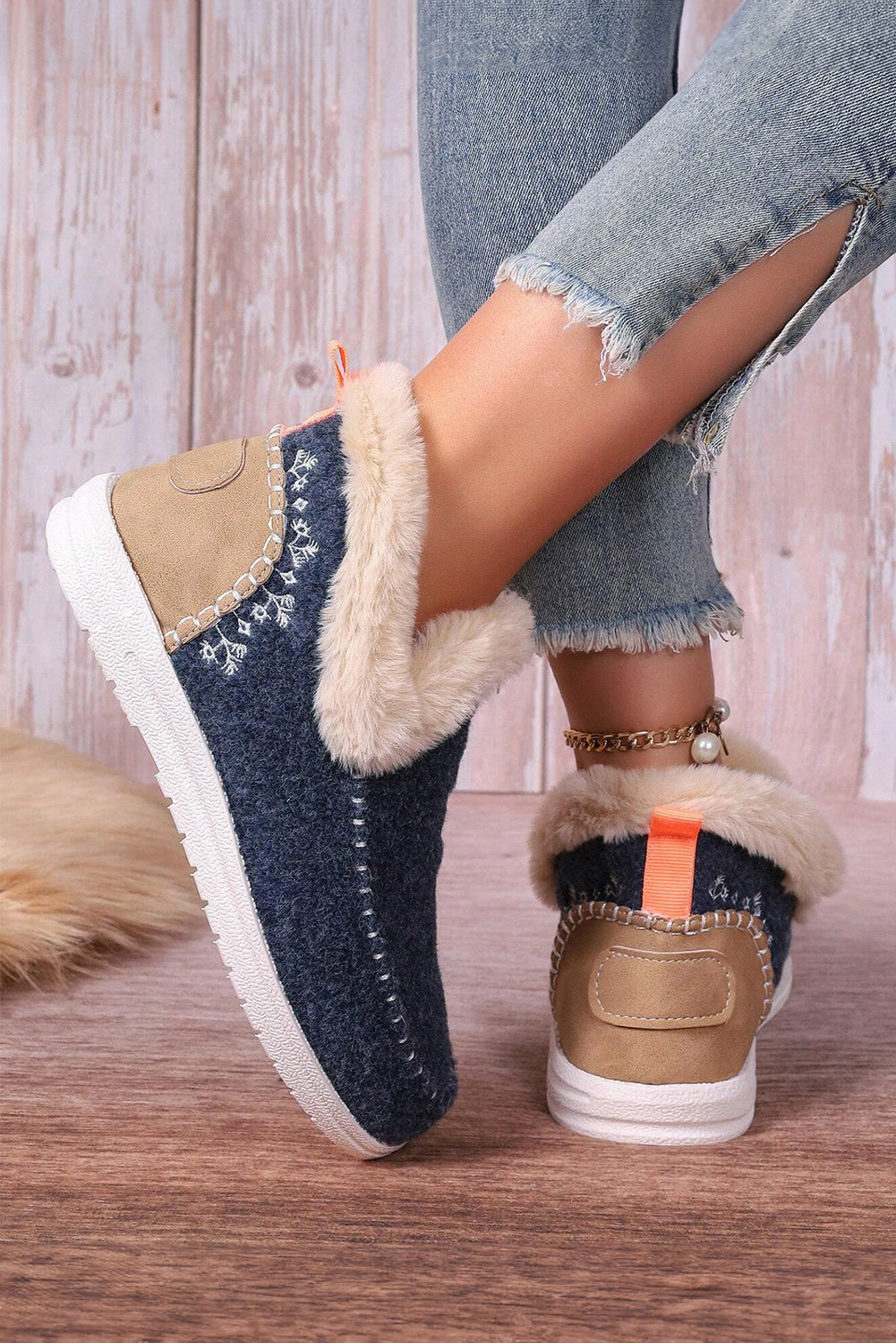 Coffee Suede Plush Lined Anklet Boots