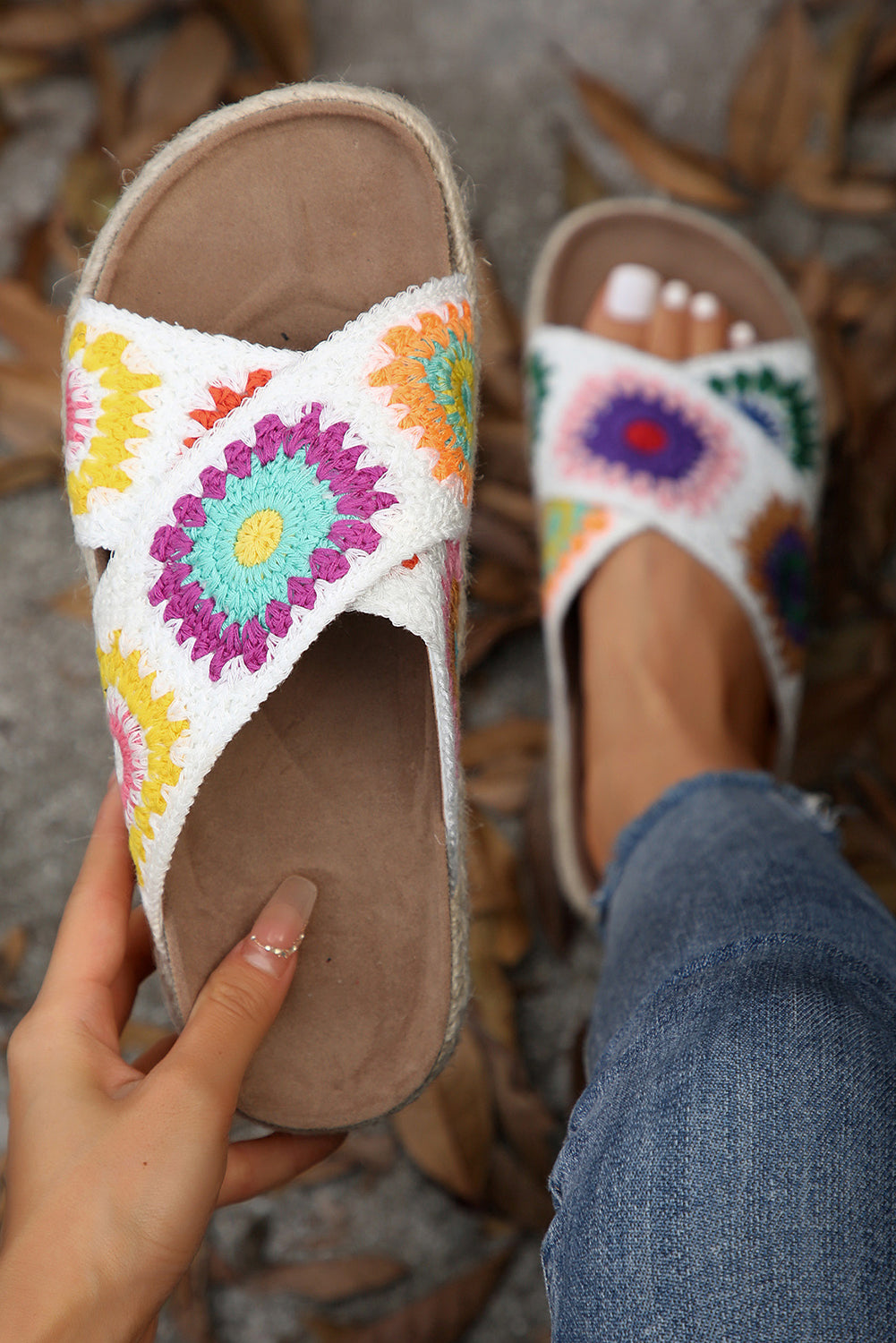 Color black Boho Crochet Crossover Slippers