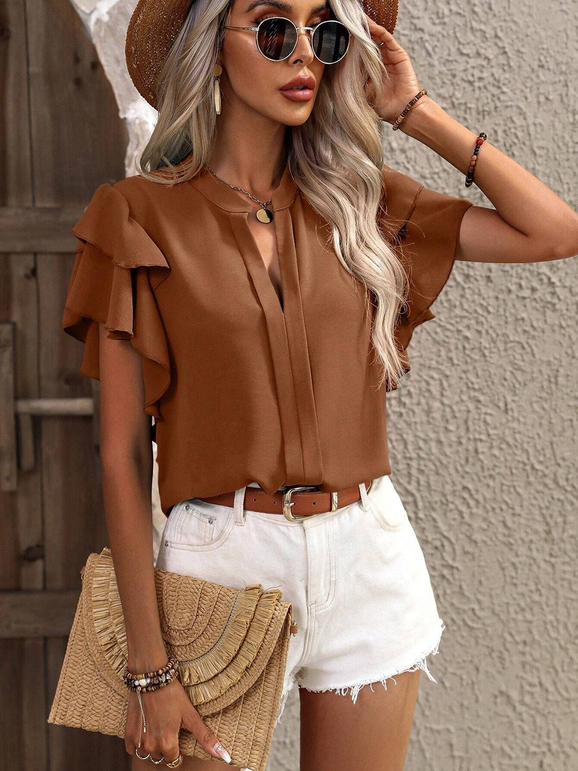 Ruffled Short Sleeve Blouse