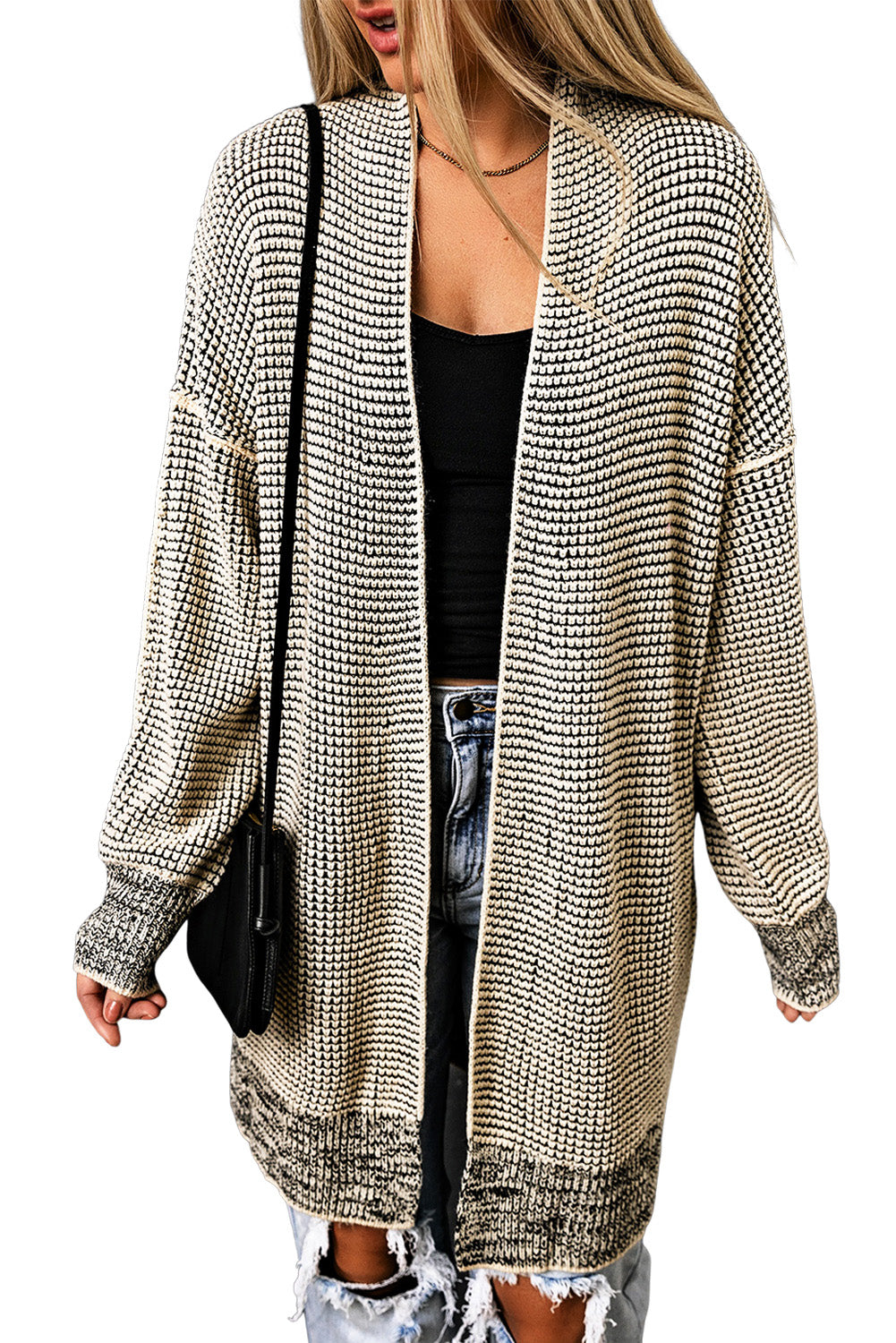 Small Print Knitted Open Front Cardigan