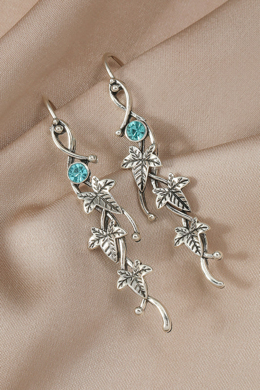 Silvery Vintage Ivy Leaf Gemstone  Earrings