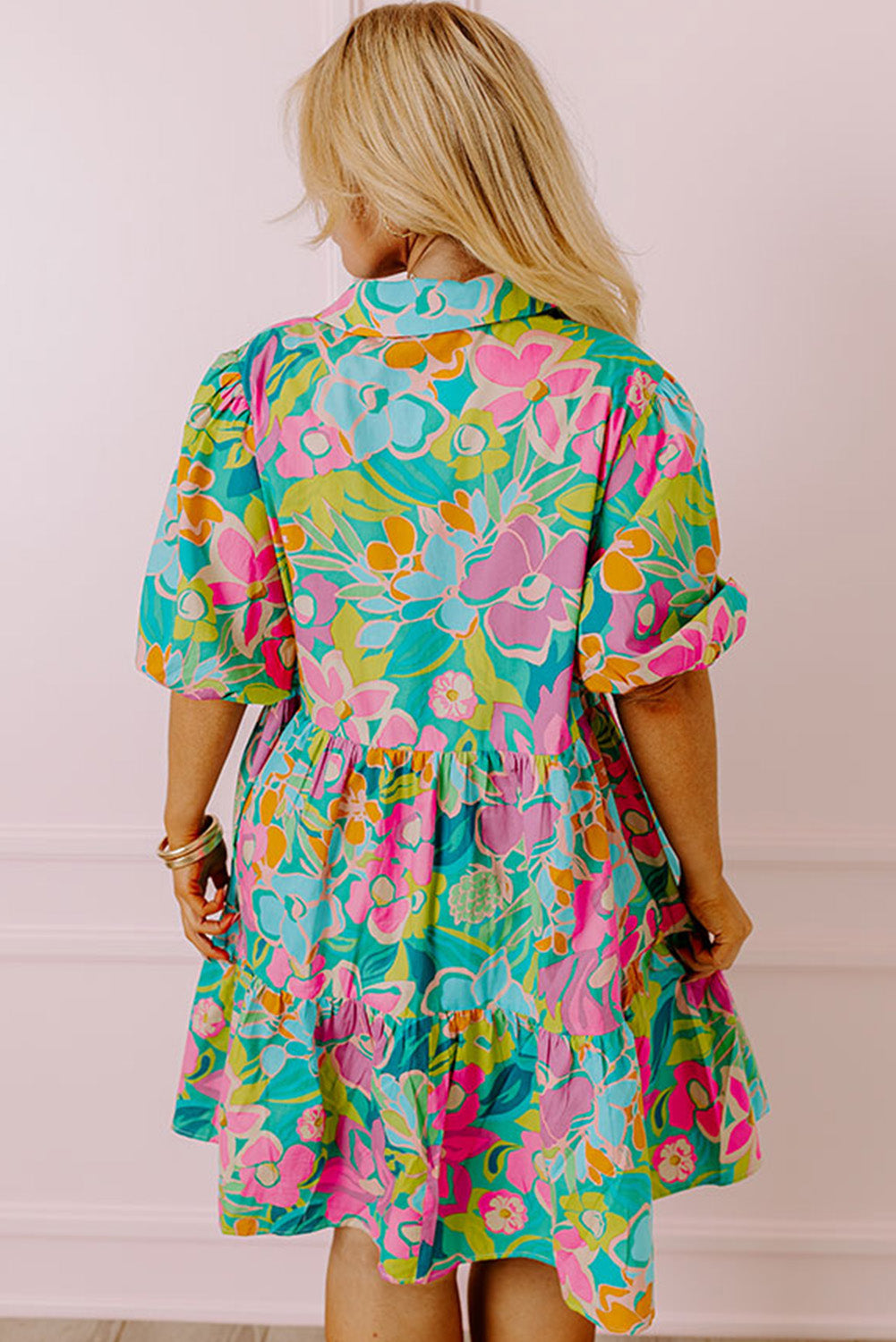 Plus Size Floral Print Tiered Shirt Dress