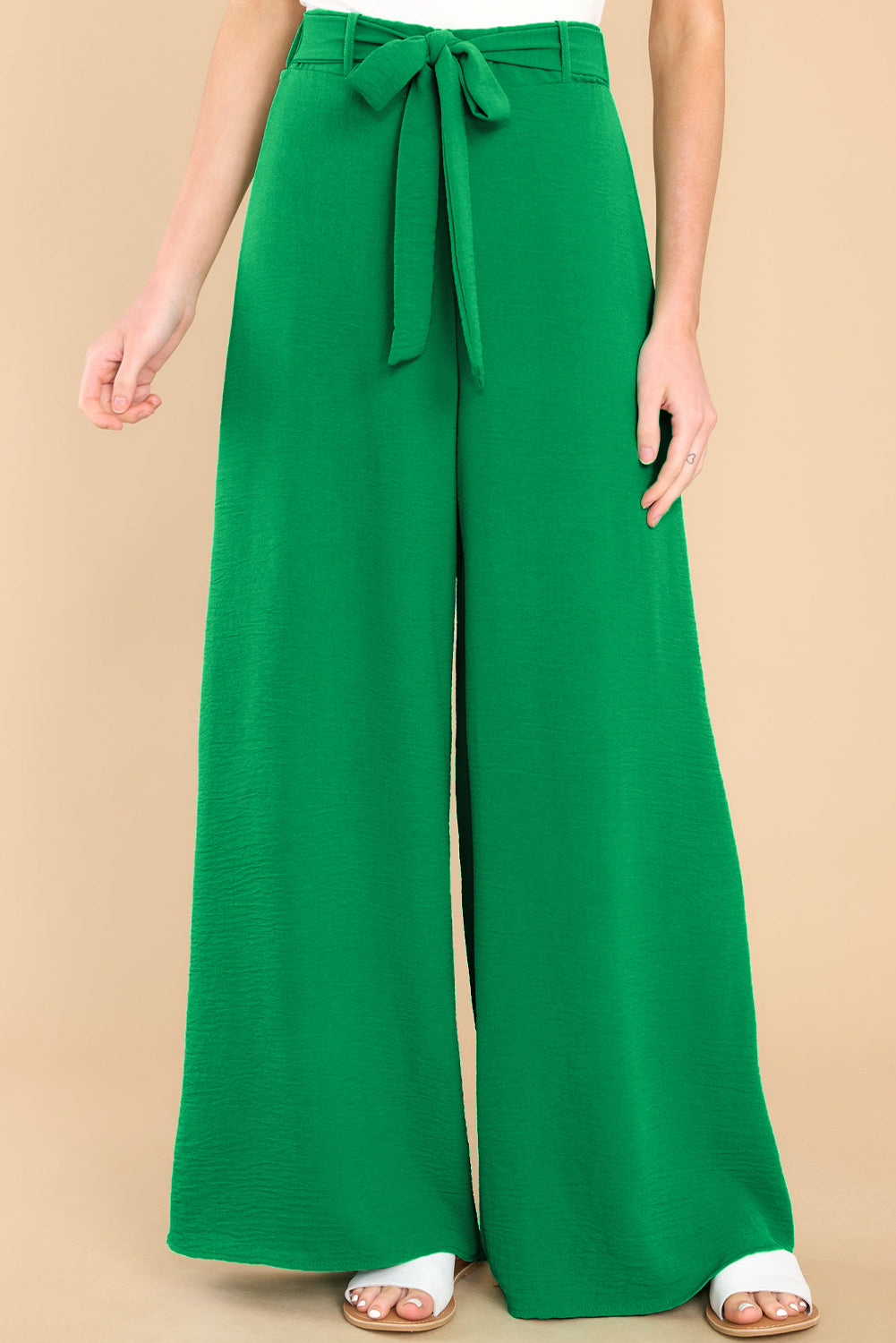 Bright Green High Waisted Belted Wide Leg Pants