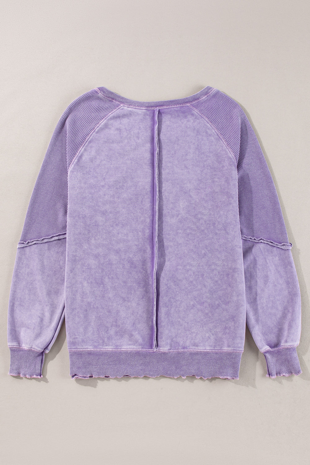 Waffle Patchwork Raglan Sleeve Exposed Seam Sweatshirt