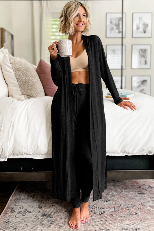 Black Long Cardigan and Skinny Pants Loungewear Set