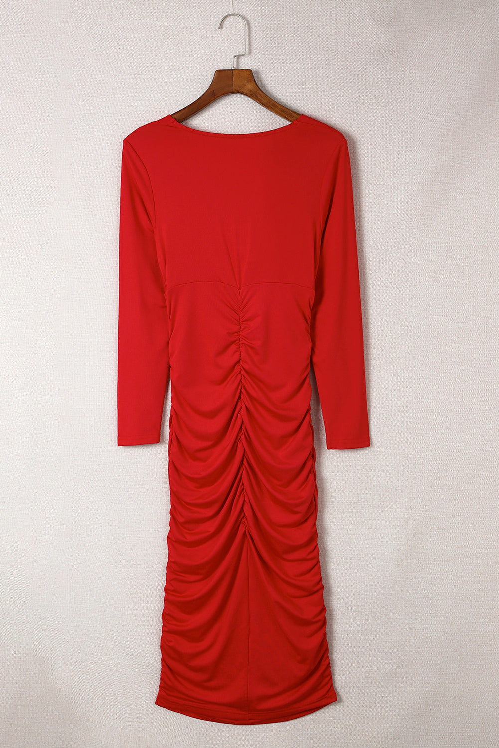 Fiery Red Wrap Ruched Bodycon Dress