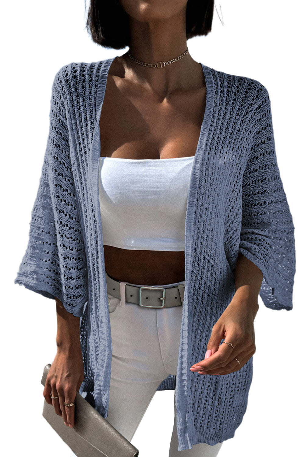 Casual Hollow-out Bracelet Sleeve Knit Cardigan